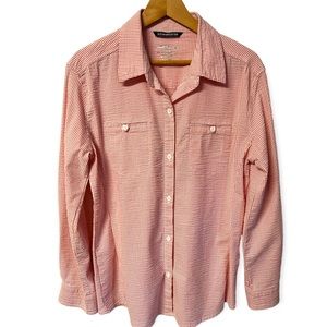 West Marine "Ocean Breeze Top" seersucker pinstripe button down shirt #57F